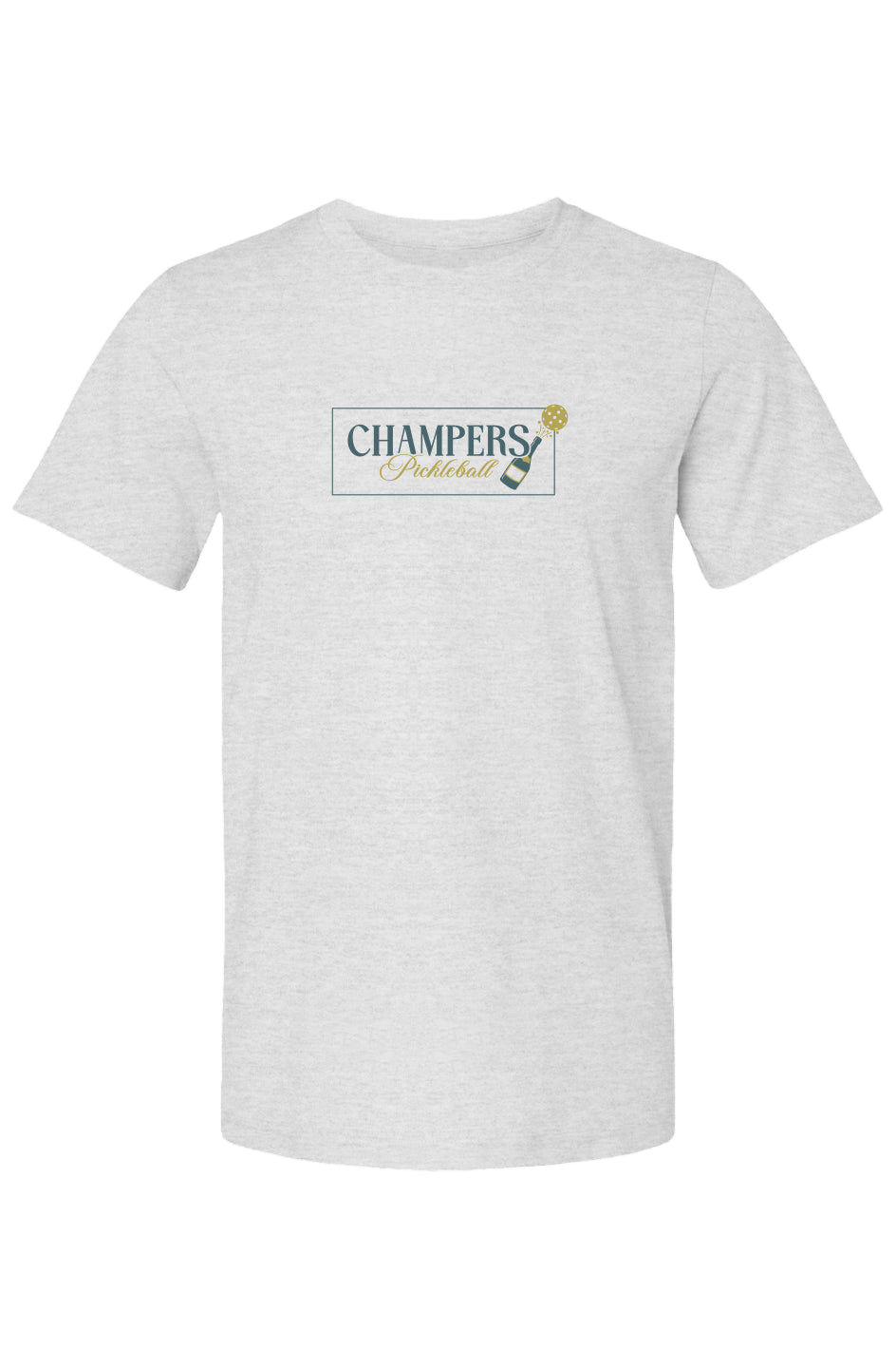 Mens Unisex Champers Classic Center Front Bottle on Back Casual T-Shirt