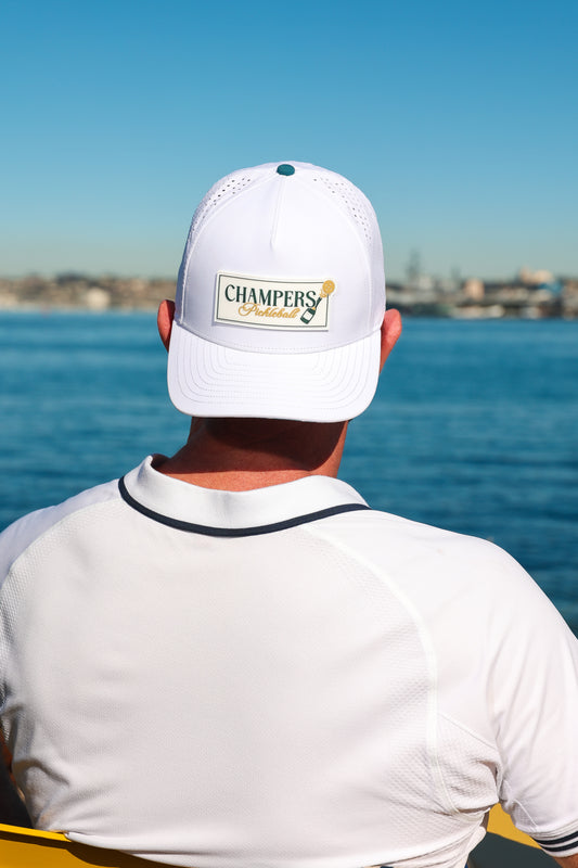 Performance Pickleball Hat Rubber Champers Logo White