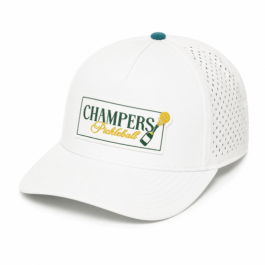 Performance Pickleball Hat Rubber Champers Logo White