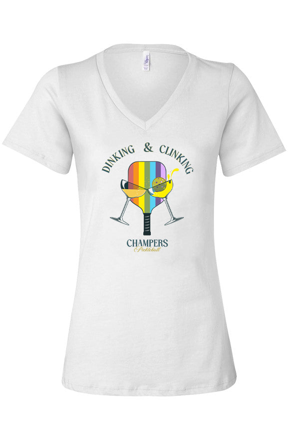 Women’s Rainbow Dinking & Clinking V-Neck Tee White
