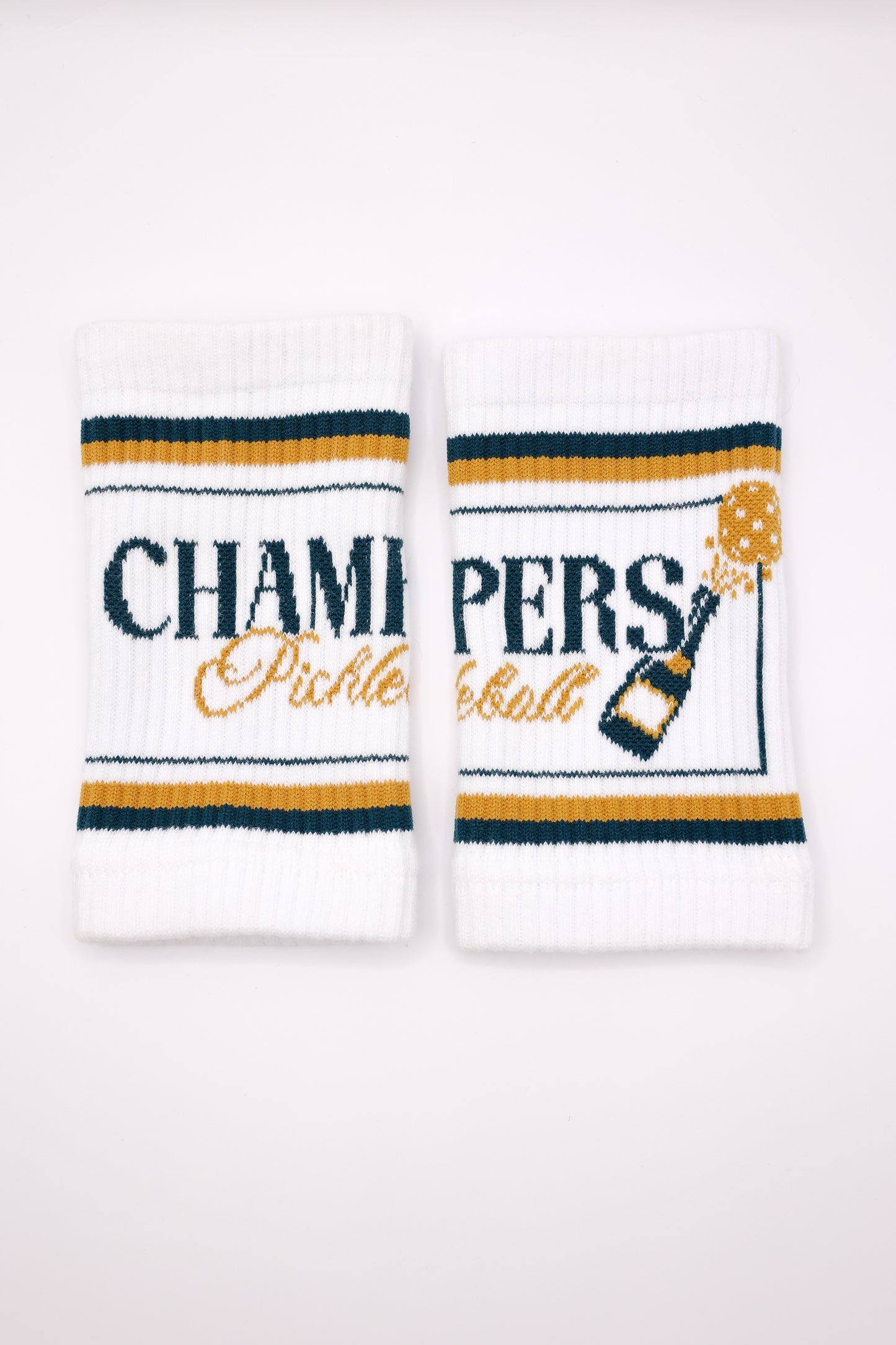 Retro-Style Double-Wide Wristbands Champers Logo White
