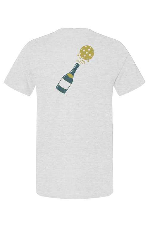 Mens Unisex Champers Classic Center Front Bottle on Back Casual T-Shirt