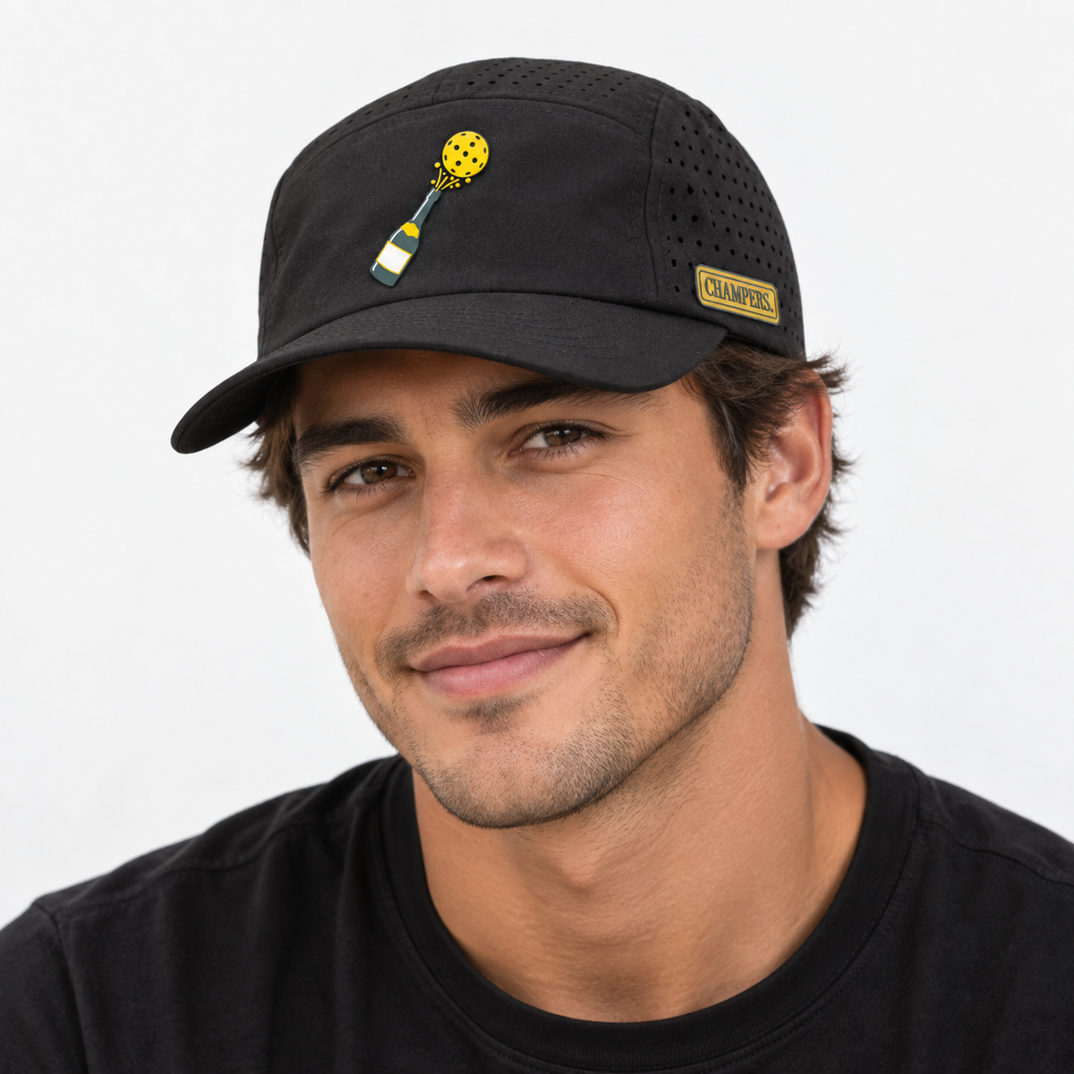Champers Rubber Logo 5-Panel Hat – Black