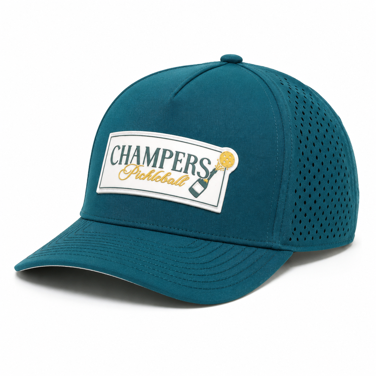 Champers dark green performance pickleball hat with rubber logo patch