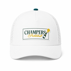 Champers white performance pickleball hat with rubber logo patch, view 3