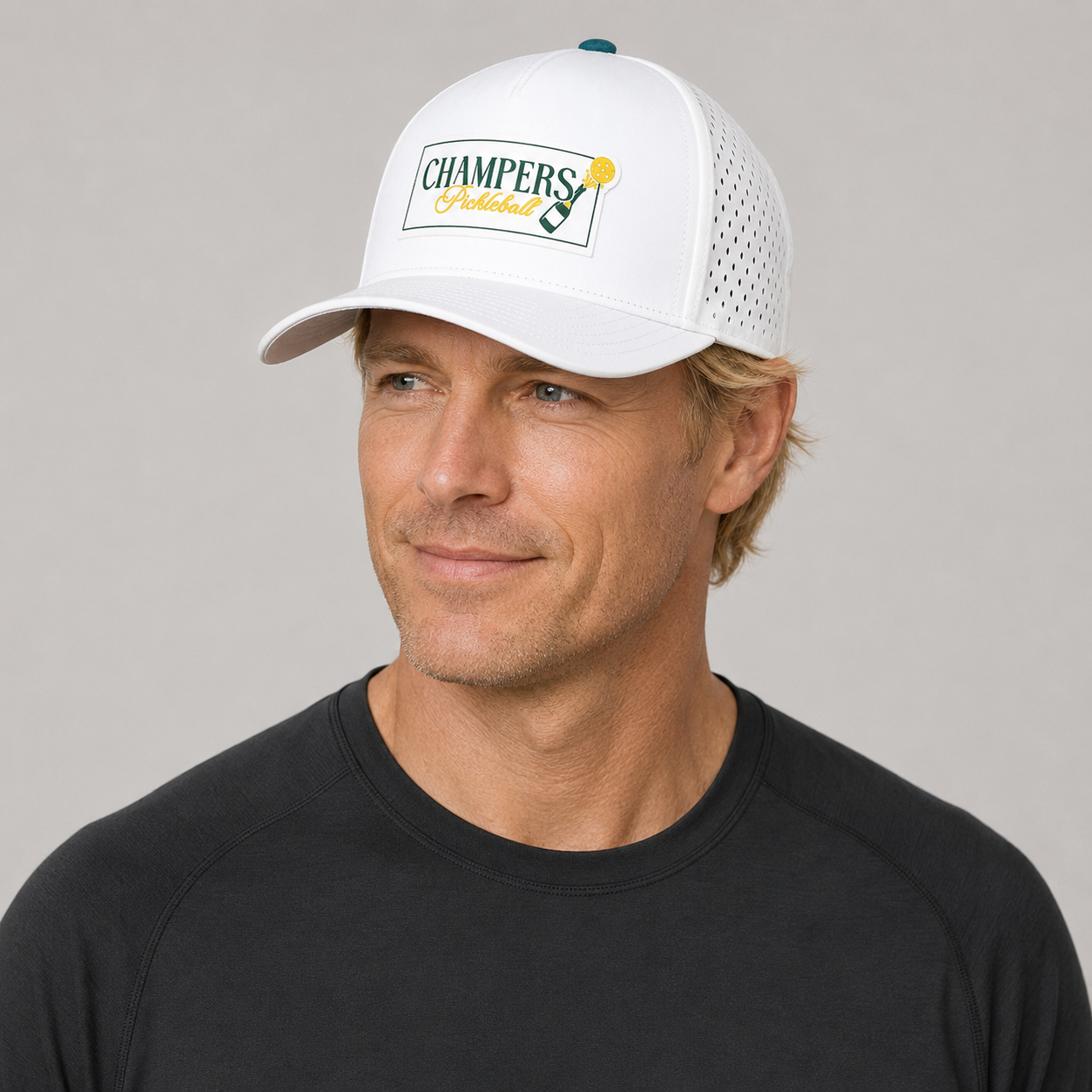 Performance Pickleball Hat Rubber Champers Logo White