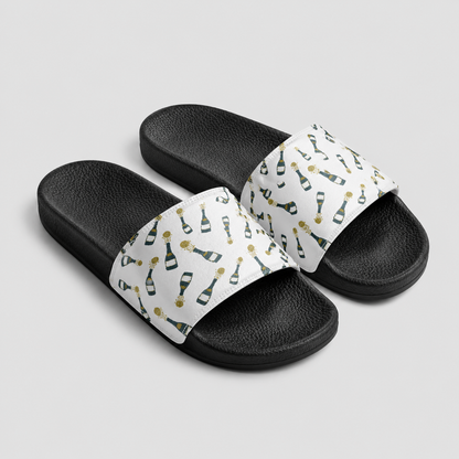 Cushioned faux leather strap; contoured footbed; PU outsole; handmade