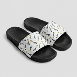 Cushioned faux leather strap; contoured footbed; PU outsole; handmade