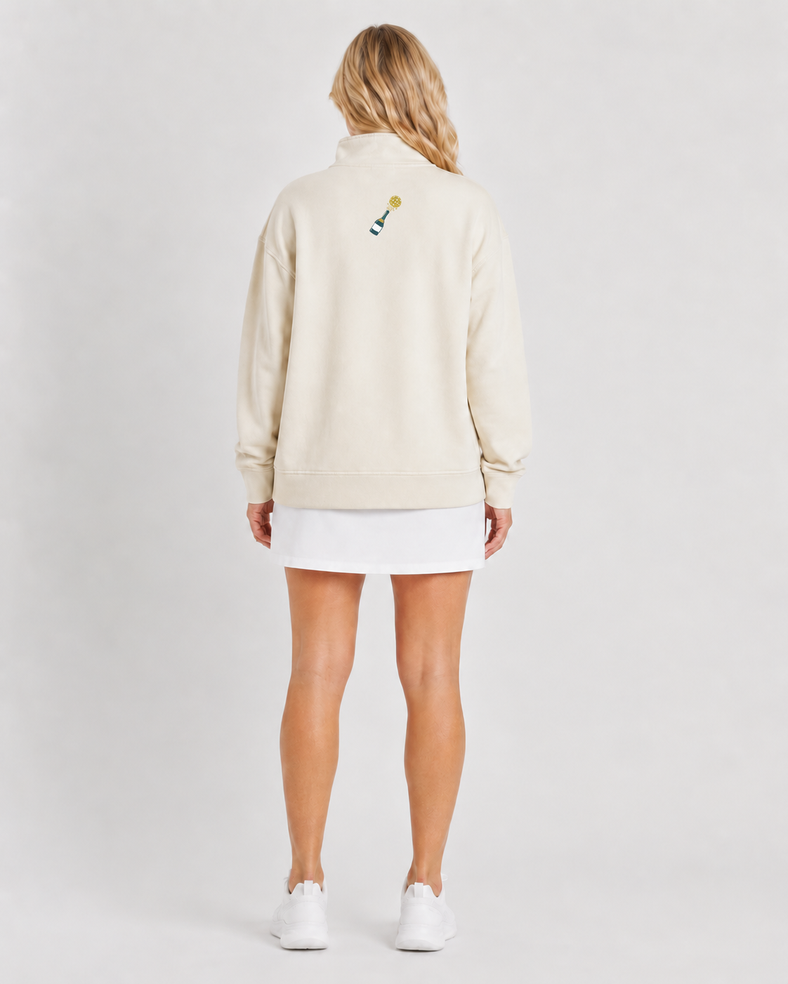 Champers heavy organic French terry quarter-zip pickleball pullover in parchment, view 2