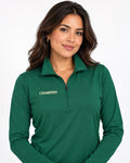 Champers women's quarter-zip pickleball pullover in green, front view