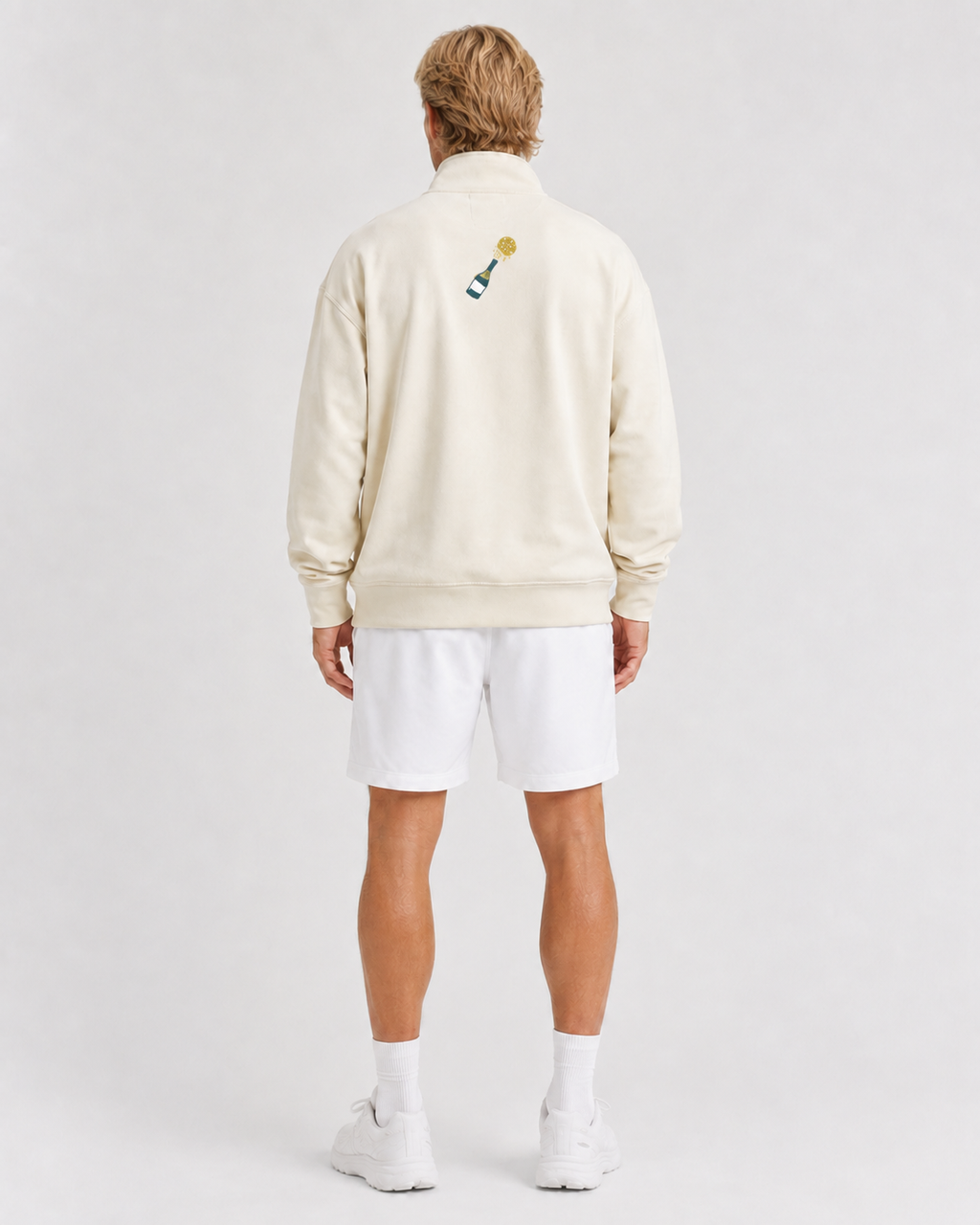 Champers heavy organic French terry quarter-zip pickleball pullover in parchment, view 6