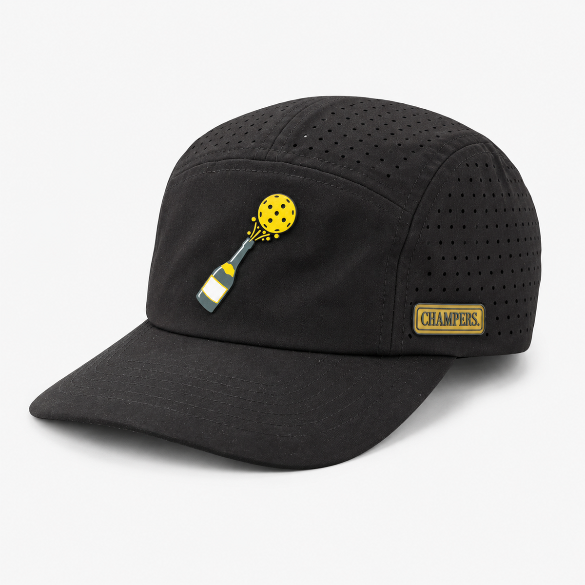 Champers Rubber Logo 5-Panel Hat – Black