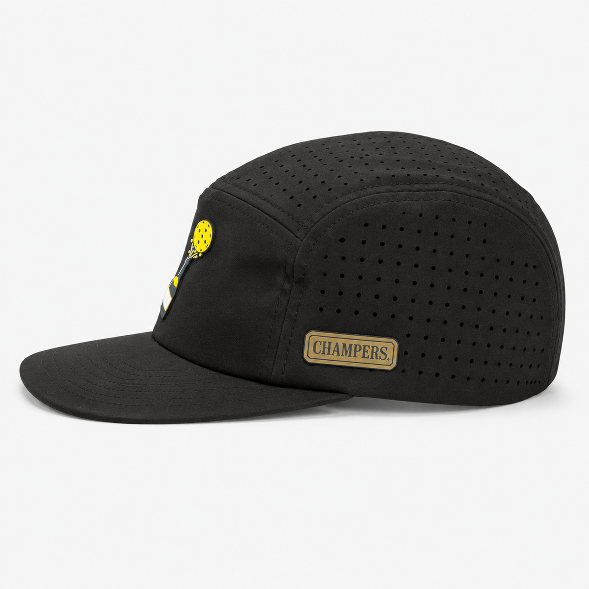 Champers Rubber Logo 5-Panel Hat – Black
